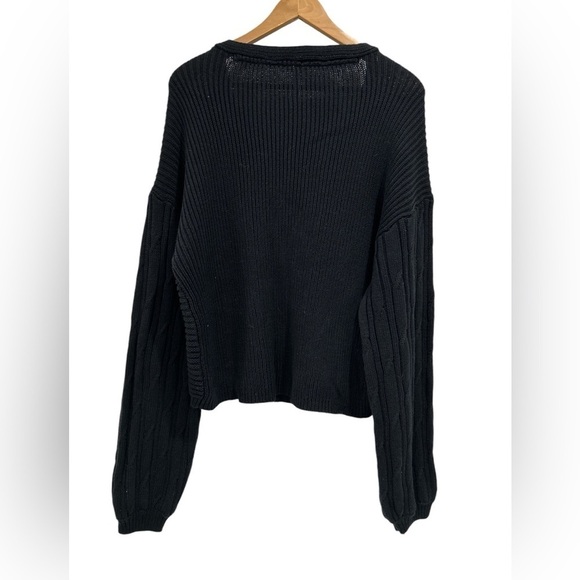 Free People When It Rains Chunky Knit Cotton Oversized Balloon Sleeve Sweater XL - Picture 3 of 10